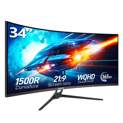 34 Inch Ultrawide Curved Gaming Monitor, 1500R PC Screen 165Hz UWQHD 3440X1440, Curved Computer Screen with Freesync and Eye Care Technology