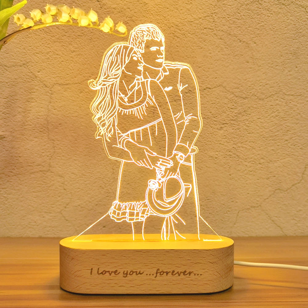 Personalized Custom Photo 3D Lamp Text Customized Bedroom Night Light Wedding Anniversary Birthday Mother'S Father'S Day Gift