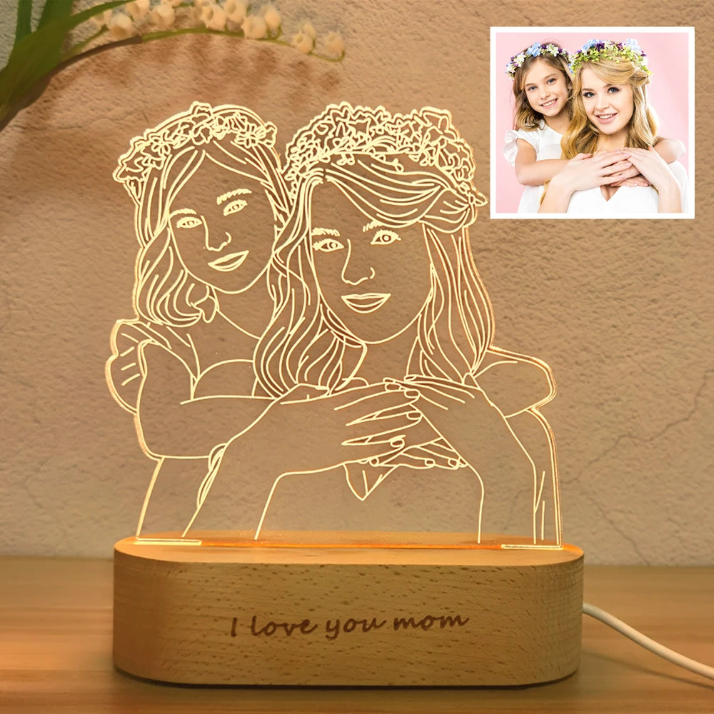 Personalized Custom Photo 3D Lamp Text Customized Bedroom Night Light Wedding Anniversary Birthday Mother'S Father'S Day Gift